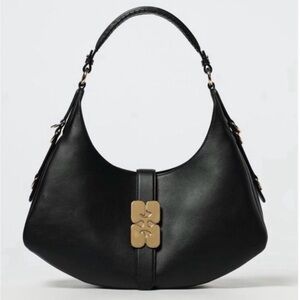 New Ganni Kat Black Leather hobo gold hardware